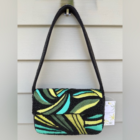 America & Beyond Handbags - Black, Green, Yellow Beaded Shoulder Bag